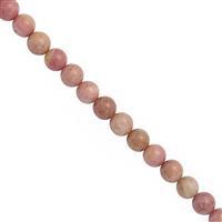 300cts Rhodonite Smooth Rounds Approx 6-7mm, 100cm Strand