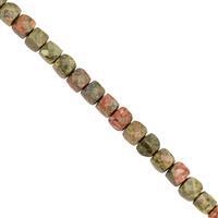 105cts Unakite Faceted Cube Approx 5mm, 38cm Strand