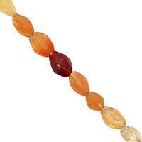 15cts Fire Opal Center Drill Graduated Faceted Fancy Oval Approx 4.5x3.5 to 5.5x4mm, 21cm Strand
