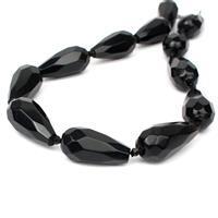 440cts Black Obsidian Faceted Drops Approx 30x15mm 15" Strand