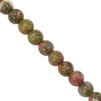 42cts Unakite Smooth Round Approx 4mm, 27cm Strand