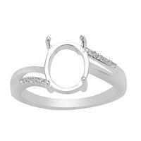 925 Sterling Silver Oval Ring Mount With White Zircon Side Detail (To Fit 10x8mm Gemstone)