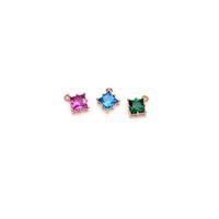 Rose Gold Plated 925 Sterling Silver Square Charms With Cubic Zirconia Approx 6mm (3pcs)