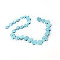 160cts Dyed Light Blue Magnesite 4-Petal Flowers Approx 14mm, 38cm Strand