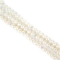 1 Metre Freshwater Cultured Pearls Approx 6-7mm With 925 Sterling Silver Spacer Beads Approx 3mm