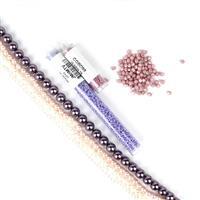 Lilac Rose; Pink, Raspberry, White Shell Pearl, Seed Beads & Fire Polished Beads