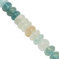 115cts Multi-Colour Beryl Graduated Faceted Rondelle Approx 6.5x3.5 to 9.5x6mm, 22cm Strand