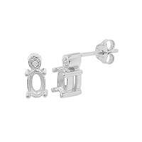 925 Sterling Silver Oval Earring Mount (To fit 6x4mm gemstones) Inc. 0.03cts White Zircon Brilliant Cut Round 1.25mm - 1Pair