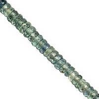 20cts Natural Songea Green Sapphire Faceted Rondelles Approx 2x1 to 4x1.5mm, 16cm Strand
