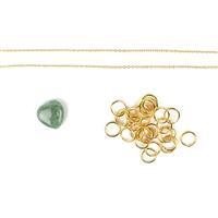 Lucky in Love; Green Burmese Jade Puffy Heart, 925 G/P Sterling Silver Jump Rings, Chain