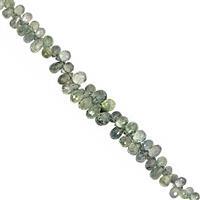 15cts Shaded Green Songea Sapphire Graduated Faceted Drop Approx 3x2 to 5x3mm, 9cm Strand