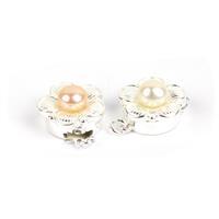 925 Sterling Silver Flower Clasp With Freshwater Cultured Pearl (2pcs)