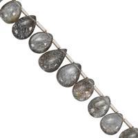 30cts Moss Aquamarine Side Drilled Smooth Pears Approx 5x6 to 7x10mm, 19cms Strand with Spacers
