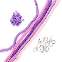 Orchid Mix Heshi Beads 6mm Inc 5 Vinyl Strands with Silver Plated Base Metal Toggle Clasps