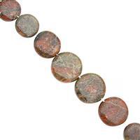 95cts Unakite Center Drill Graduated Smooth Coin Approx 8 to 16mm, 18cm Strand