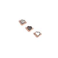 Black Mother of Pearl & Rose Gold Gold Plated Base Metal Heart Connectors, Approx 10x7mm (3pk)