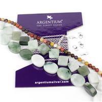 Twisted Jade; Type A Burmese Multi-Colour Jadeite Faceted Squares & Faceted Ovals,  Mookite Rounds, Chain & Clasps