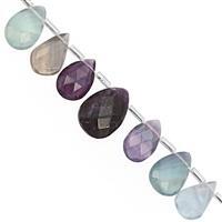 66cts Multi-Colour Fluorite Top Side Drill Graduated Faceted Pear Approx 9x5.5 to 16x11mm,15cm Strand with Spacers