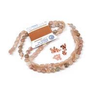 Chinese Dragon; Rose Gold Base Metal Spacer Beads Bundle, Sunstone Faceted Coins & Saucers & Cord