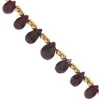 40cts Natural Madagascar Ruby Graduated Faceted Drops Approx 5x3 to 10x6mm, 17cm Strand with Spacers 
