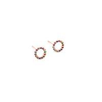 Rose Gold Plated 925 Sterling Silver Round Earrings Approx 12mm With Multi Coloured CZ (1 Pair)