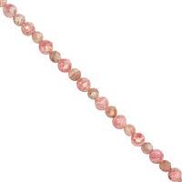 32cts Rhodochrosite Faceted Round Approx 3 to 4mm, 28cm Strand